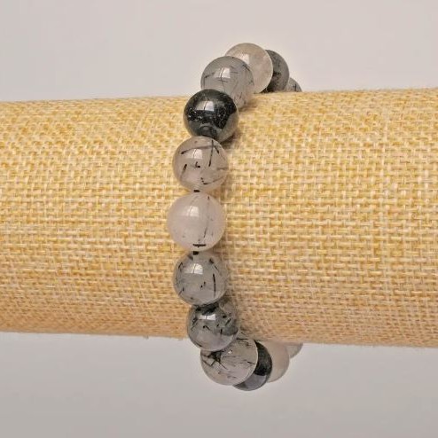 Bracelet Rutilated Quartz, natural stone, smooth bead, diameter 12mm +/-, length 18cm +/- (stretch)