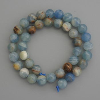 Blue Calcite Beads, smooth round 10mm+/- on a strand, length 39cm+