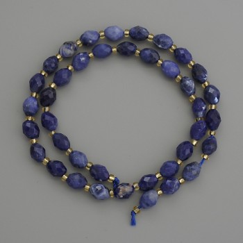 Natural Sodalite Stone Beads, Faceted Rice Shape, Diameter 8x6mm+/-, with 3mm+/- Seed Beads, Length 39cm+