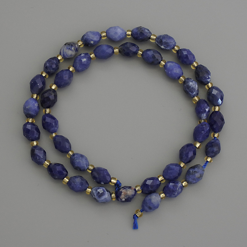 Natural Sodalite Stone Beads, Faceted Rice Shape, Diameter 8x6mm+/-, with 3mm+/- Seed Beads, Length 39cm+