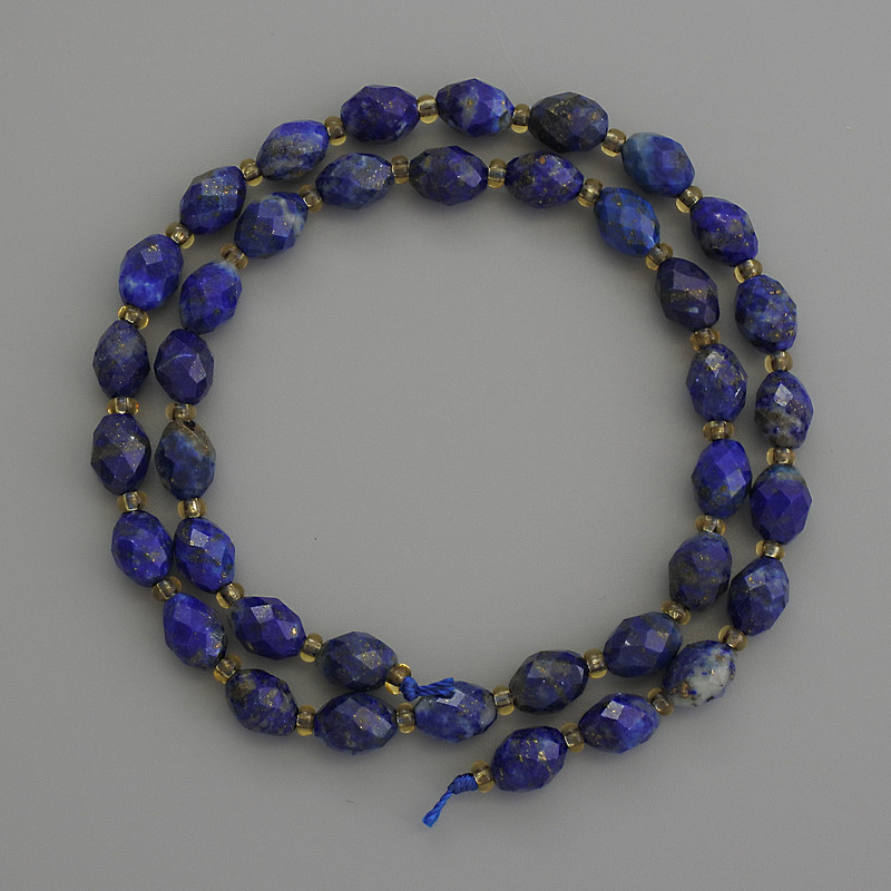 Beads Natural Stone Lapis Lazuli, faceted rice-cut, diameter 8x6mm+/- with 3mm+/- seed beads, length 39cm+