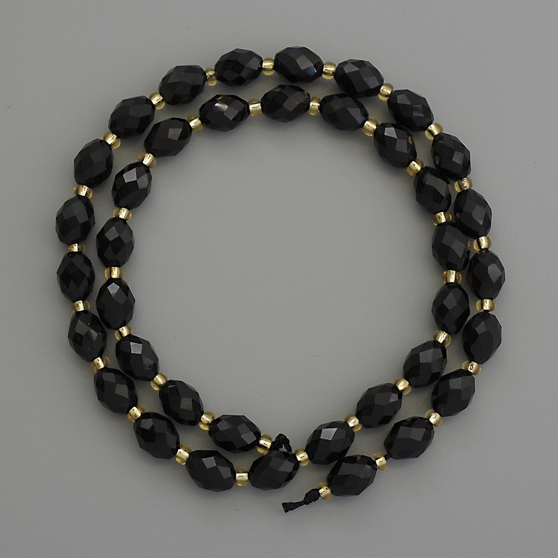 Beads Natural Stone Tourmaline, faceted rice-cut, diameter 8x6mm+/- with 3mm+/- seed beads, length 39cm+