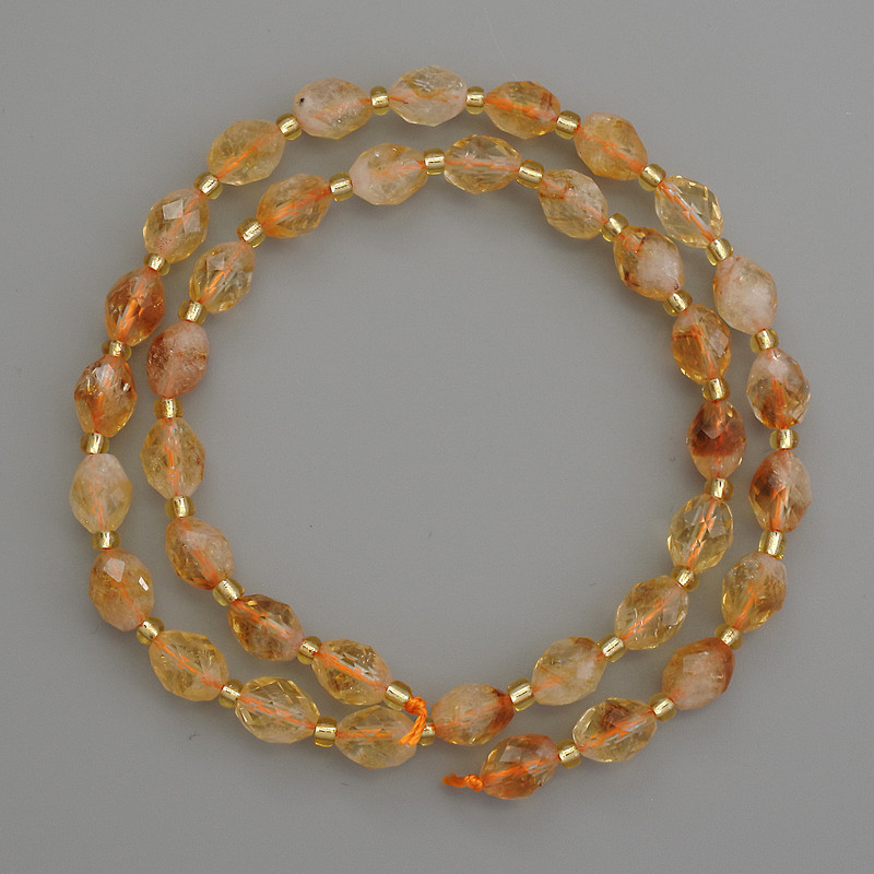 Natural Citrine Stone Beads, Faceted Rice Shape, Diameter 8x6mm+/-, with 3mm+/- Seed Beads, Length 40cm+