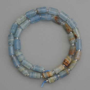 Blue Calcite Beads Cylinder 10x6mm+- with 3mm+- Seed Beads on Thread, Length 40cm+