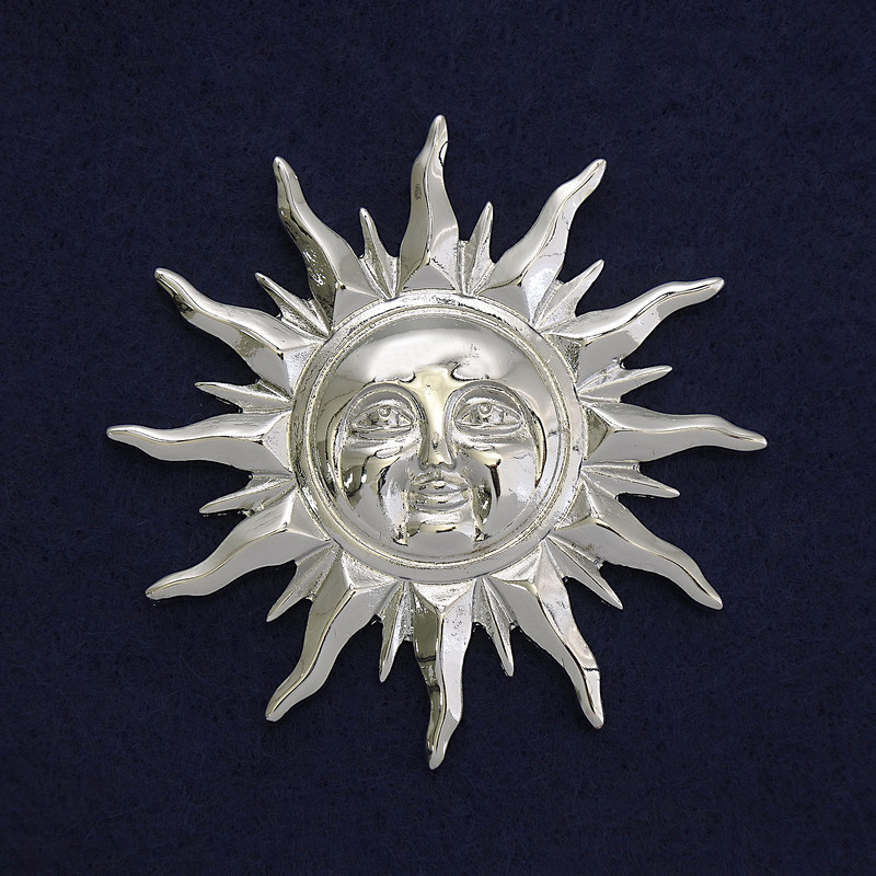 Sun Brooch, Silvery Metal, 68mm+/-, Magnetic