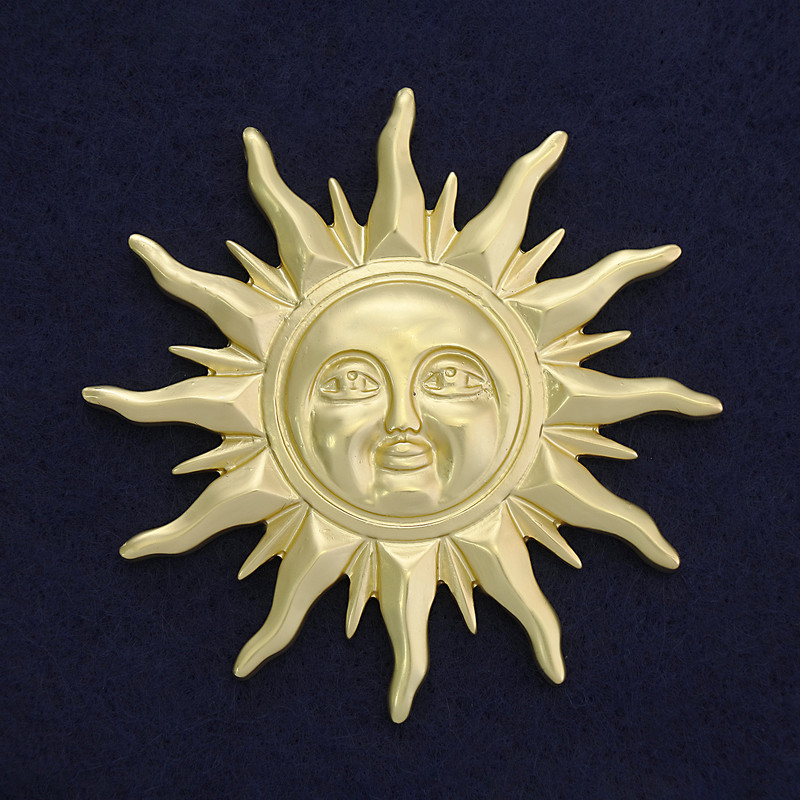 Sun Brooch Matte Gold Gold-Tone Metal 68mm+/- Magnetic