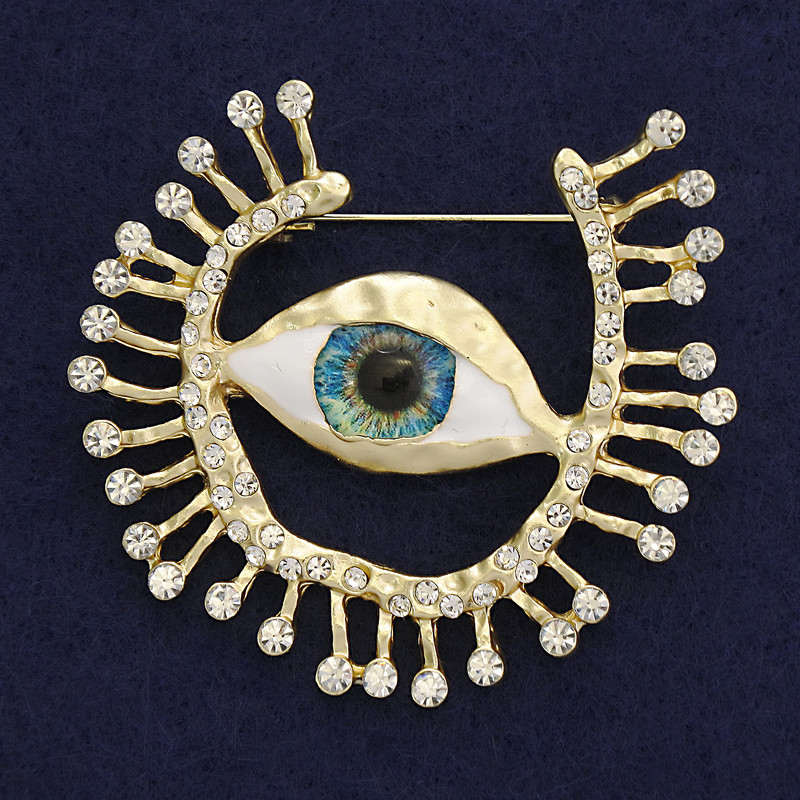 All-Seeing Eye Brooch White Rhinestones Gold-Tone Metal 55x57mm+