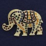 Elephant Brooch Pendant with Assorted Rhinestones, Gold-Tone Metal, 60x40mm+