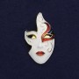 Mask Brooch White Black Red Enamel Gold-Tone Metal 40x23mm+/- Magnetic