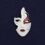 Mask Brooch White Black Red Enamel Silver-Tone Metal 40x23mm+/- Magnetic