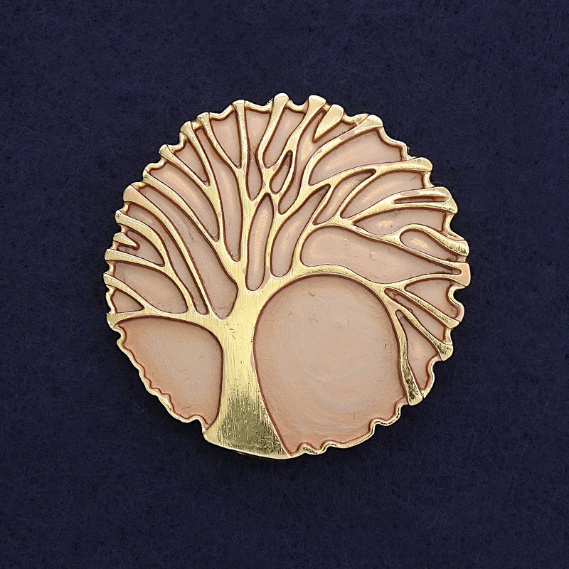 Tree Brooch Matte Pink Gold-Tone Metal, Diameter 40mm+/- Magnetic
