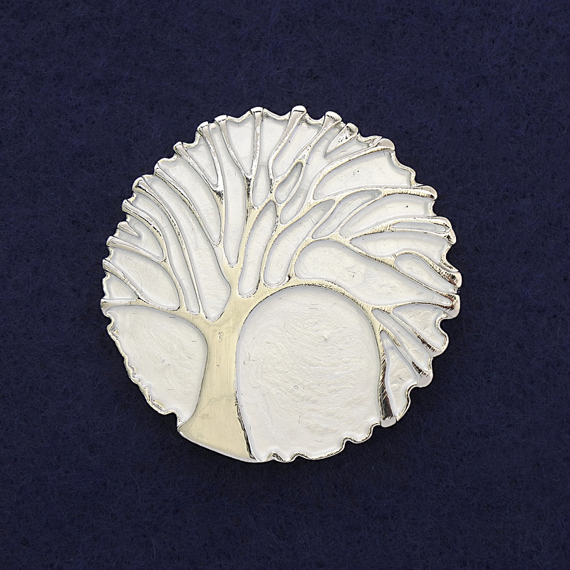 Tree Brooch, Matte Silver Colour, Silvery Metal, Diameter 40mm+/- Magnetic