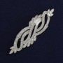 Accent Brooch, White Rhinestones, Silvery Metal, 85x26mm+