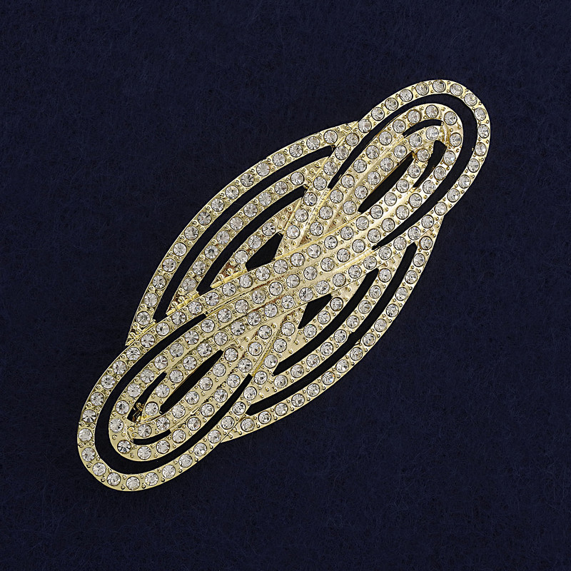 Accent Brooch white rhinestones golden metal 80x33mm+