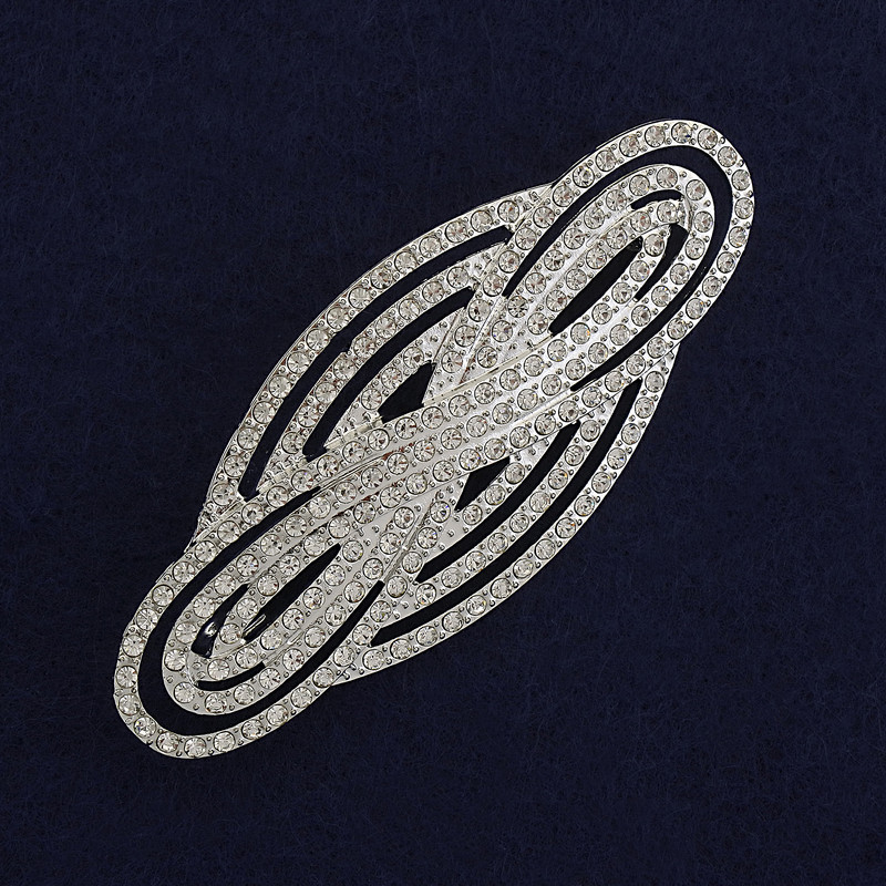 Accent Brooch white rhinestones silver metal 80x33mm+