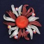 Flower Brooch, Diameter 63mm+/- Red & Silver-Tone Enamel with Rhinestones, Magnetic