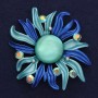 Flower Brooch, Diameter 63mm+- Blue and Light Blue Enamel with Rhinestones on Magnet
