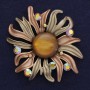 Flower Brooch, diameter 63mm+/- brown colour enamel with rhinestones, magnetic