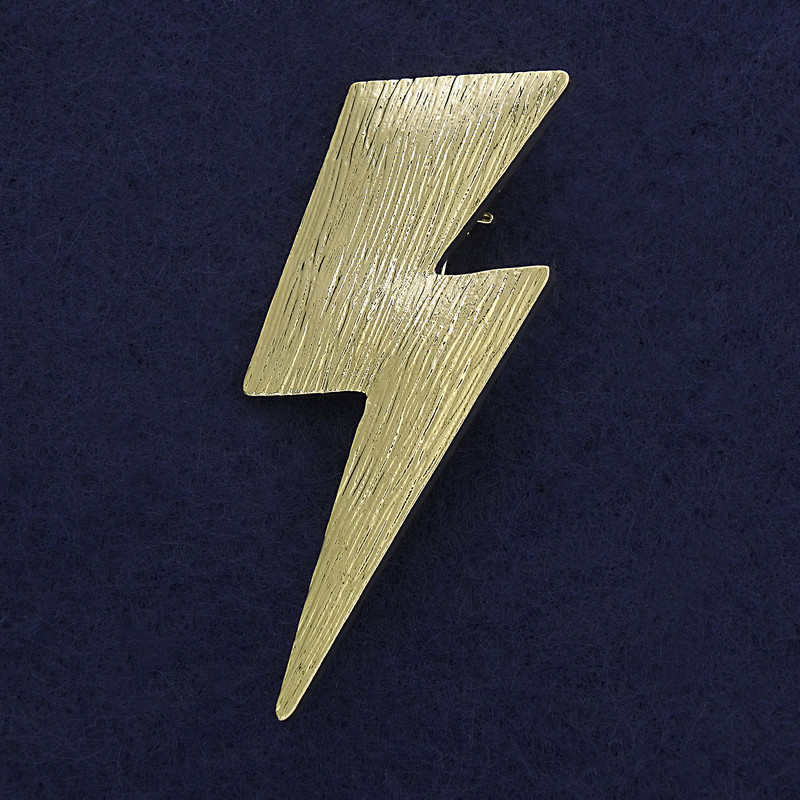 Lightning Bolt Brooch Pendant, Gold-Tone Metal, 58x23mm+