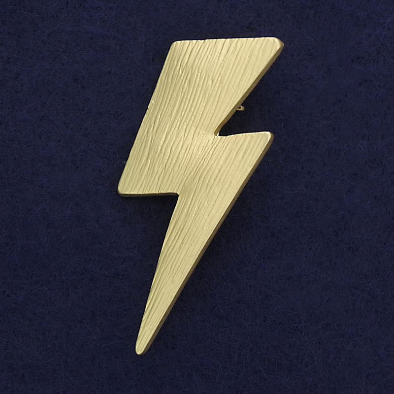 Brooch Pendant Lightning Bolt, matte gold colour, golden metal, 58x23mm+