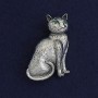 Cat Brooch-Pendant, Green Rhinestones, Dark Silver Colour, Silver-Tone Metal, 45x23mm+