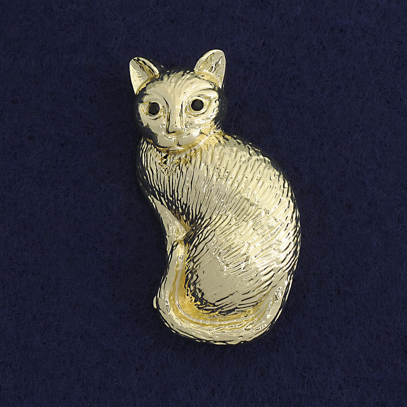 Cat Brooch Pendant, black rhinestones, gold-tone metal, 45x24mm+