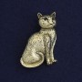 Cat Brooch Pendant Black Rhinestones Dark Gold Gold-Tone Metal 45x25mm+
