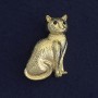 Cat Brooch Pendant, Black Rhinestones, Golden Metal, 45x25mm+
