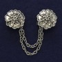 Cardigan Brooch, silver-tone metal, diameter 21mm+/- chain, length 9cm+