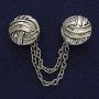 Cardigan Clip Brooch Silver-Tone Metal, Diameter 20mm+/- Chain, Length 9cm+