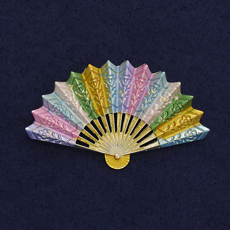 Fan Brooch multicoloured enamel golden metal 54x33mm+
