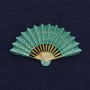 Fan Brooch Green Enamel Gold-tone Metal 54x33mm+
