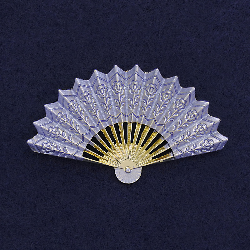 Fan Brooch, Lilac Enamel, Golden Metal, 54x33mm+