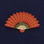 Fan Brooch, Orange Enamel, Golden Metal, 54x33mm+