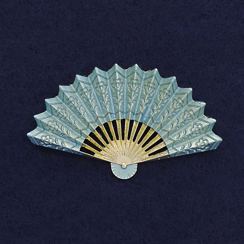 Fan Brooch blue enamel golden metal 54x33mm+