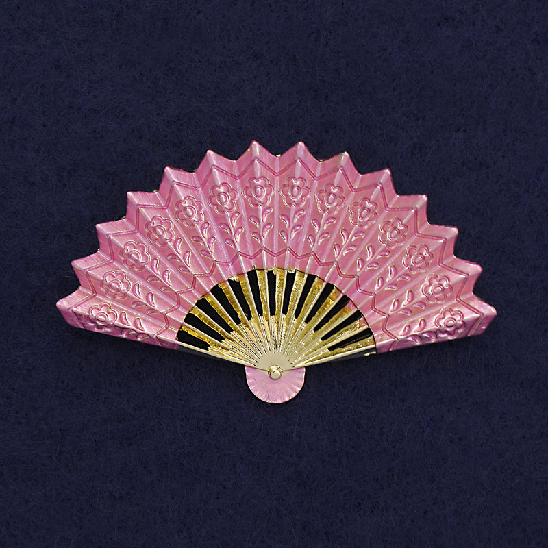 Fan Brooch pink enamel golden metal 54x33mm+