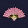Fan Brooch pink enamel golden metal 54x33mm+
