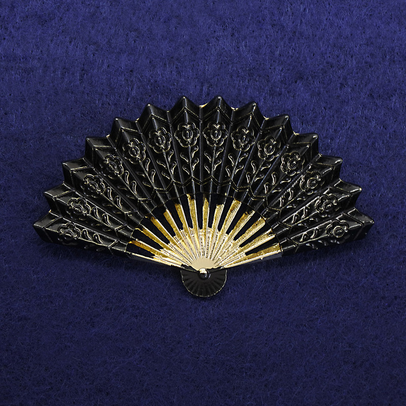 Fan Brooch black enamel golden metal 54x33mm+