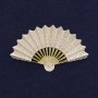 Fan Brooch, White Enamel, Gold-Tone Metal, 54x33mm+
