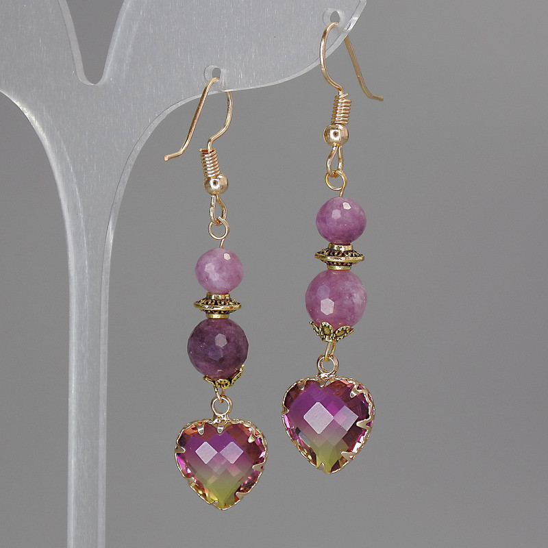 Tourmaline Earrings, Faceted Ball 8mm+- 6mm+- Heart 12mm+-, Length 56mm+
