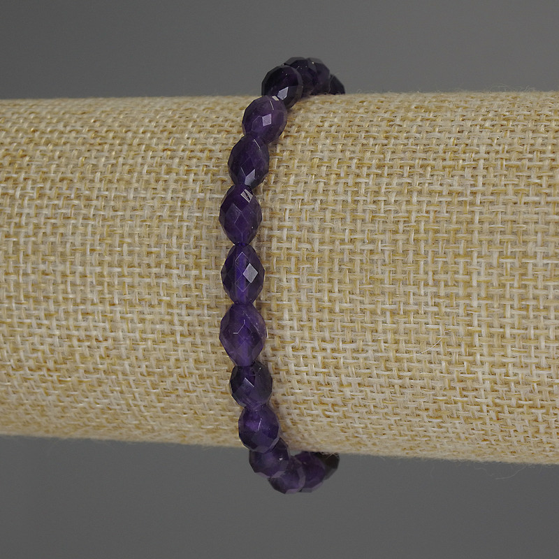 Amethyst Bracelet, Faceted Rice Beads, Diameter 8x5mm+/-, Length 18cm, Stretch