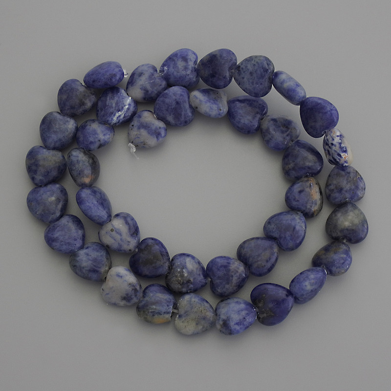Sodalite Beads Heart-shaped Natural Stone, 10x10mm diameter, approx. 38cm length on thread