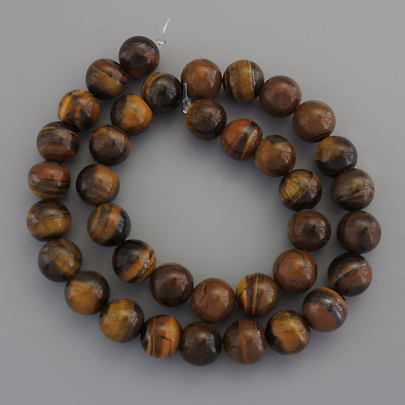 Beads on Fishing Line, Natural Tiger's Eye Stone, Diameter 10mm+/-, Length 37cm+