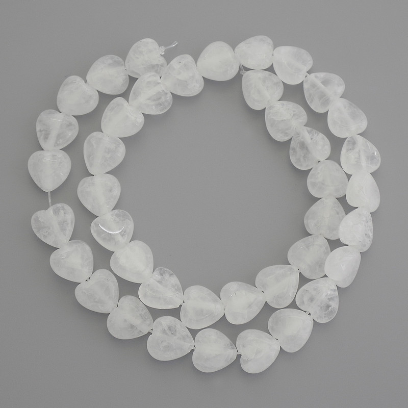 Clear Quartz Heart Beads, Diameter 10x10mm+-, Length 38cm+- on Fishing Line