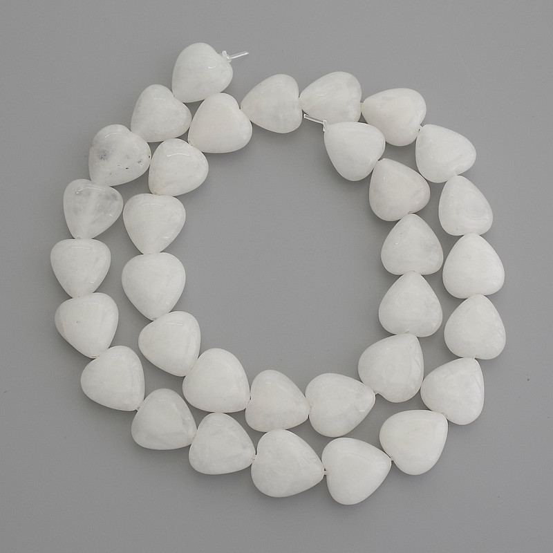 White Quartz Heart Beads 12x12mm+/- on Fishing Line, Length 39cm+