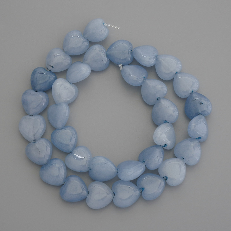 Aquamarine Heart Beads, Diameter 12x12mm+-, Length 38cm+- on Fishing Line