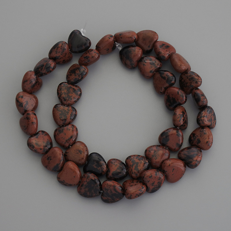 Obsidian Heart Beads, Diameter 10x10mm+/-, on Fishing Line, Length 35cm+