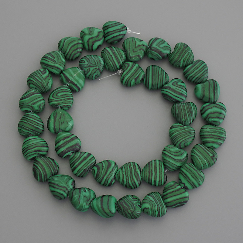 Malachite Heart Beads, Diameter 10x10mm+- on Fishing Line, Length 37cm+
