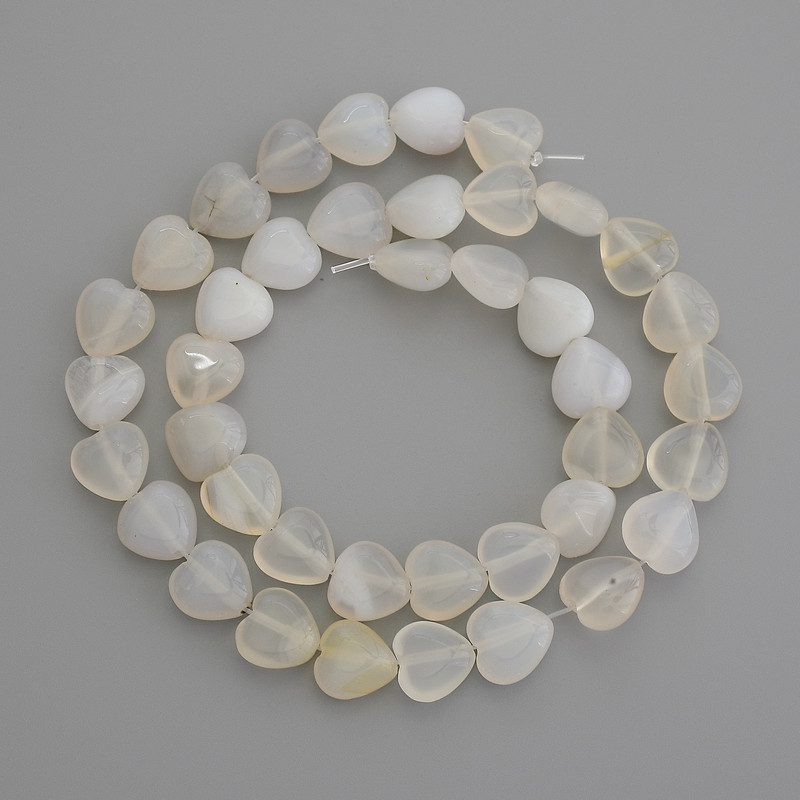 Agate Natural Stone Heart Beads, Diameter 10x10mm+/-, on Fishing Line, Length 38cm+