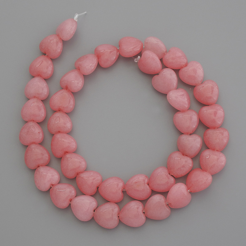 Tourmaline Heart Beads, 10×10mm dia. on thread, 37cm chain